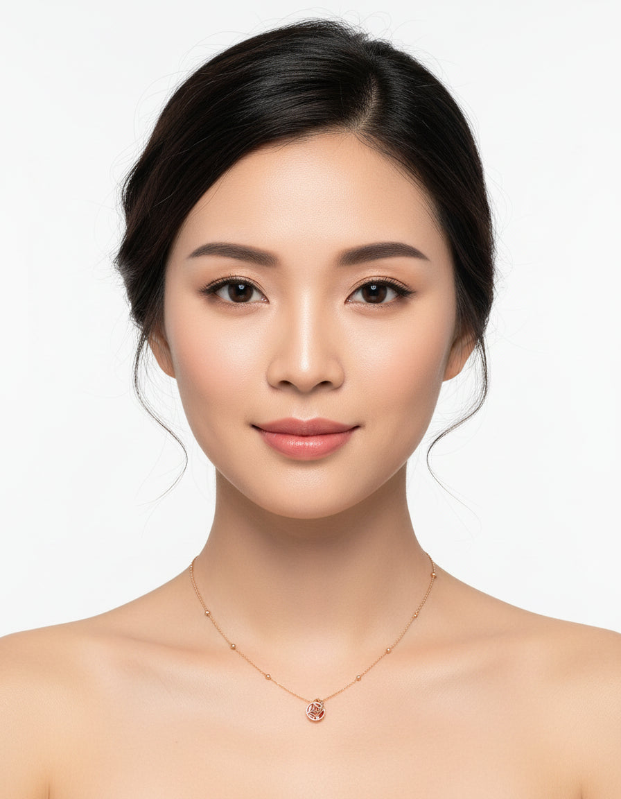 【Keliana】S925レッドストーン×ゴールドネックレス|上品デザイン|ギフト対応