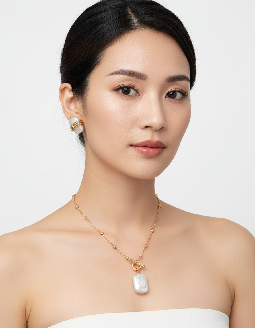 【Keliana】S925バロックパールネックレス|個性派デザイン|上品ゴールドチェーン|ギフト対応