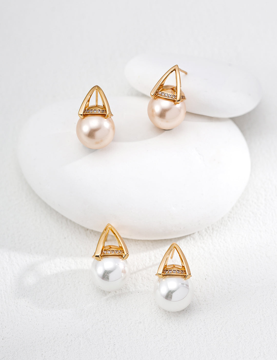【Keliana】S925大粒パール×トライアングルピアス|2色選択可|ギフト対応