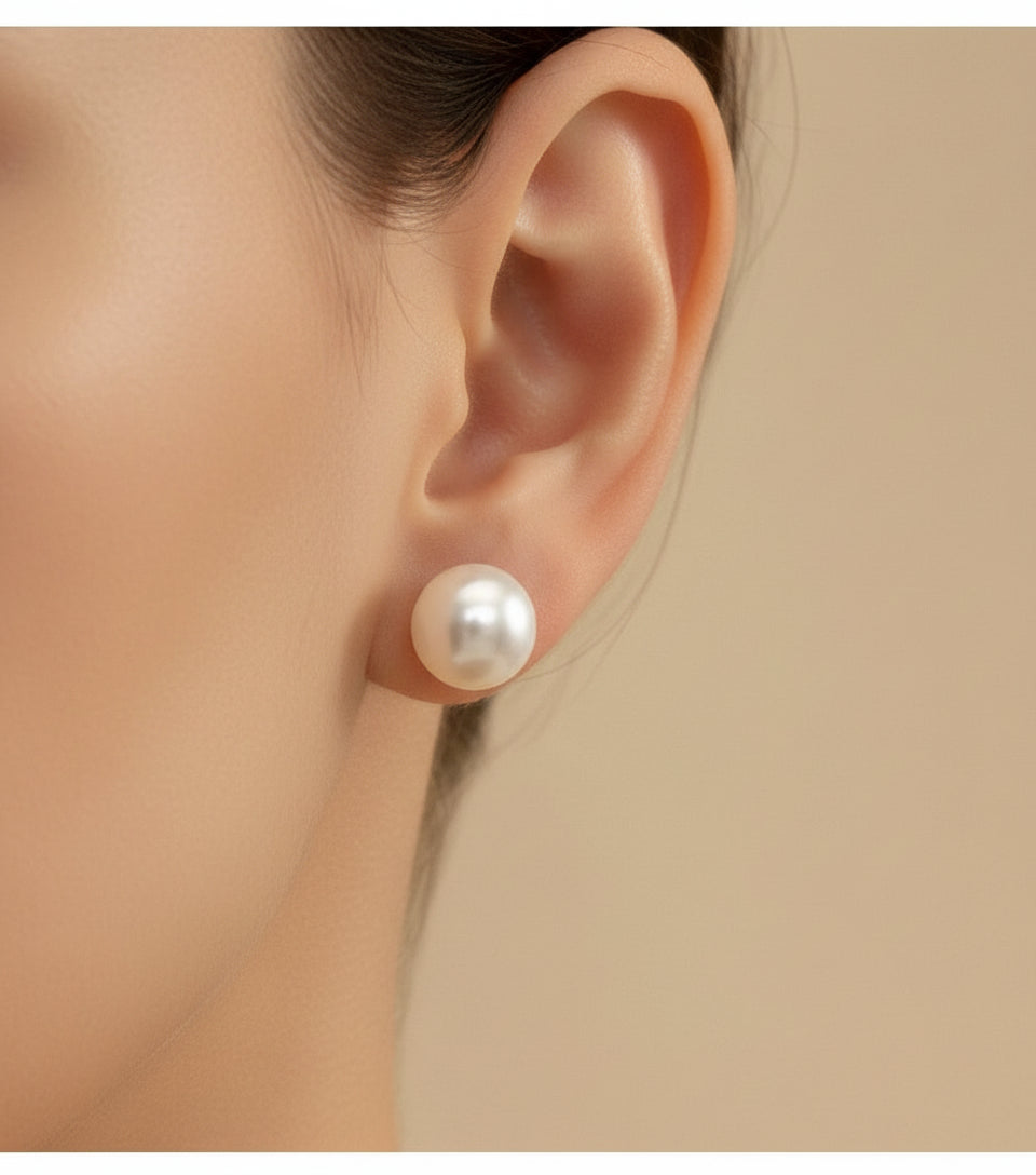 テレビ放送大人気　Keliana 定番淡水パールピアス（S925シルバー・8mm）単品