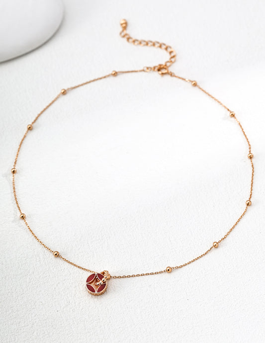 【Keliana】S925レッドストーン×ゴールドネックレス｜上品デザイン｜ギフト対応