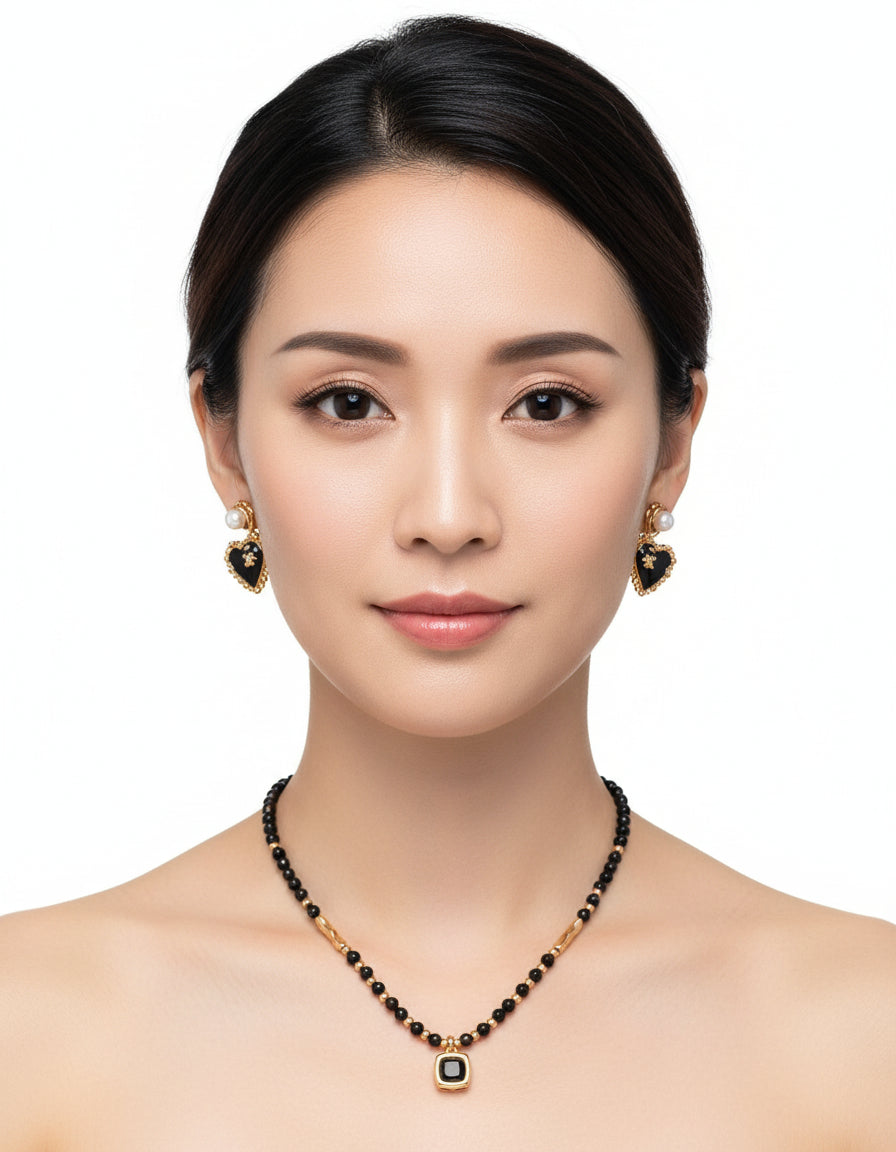 【Keliana】S925ブラックハート×パールピアス｜上品デザイン｜ギフト対応