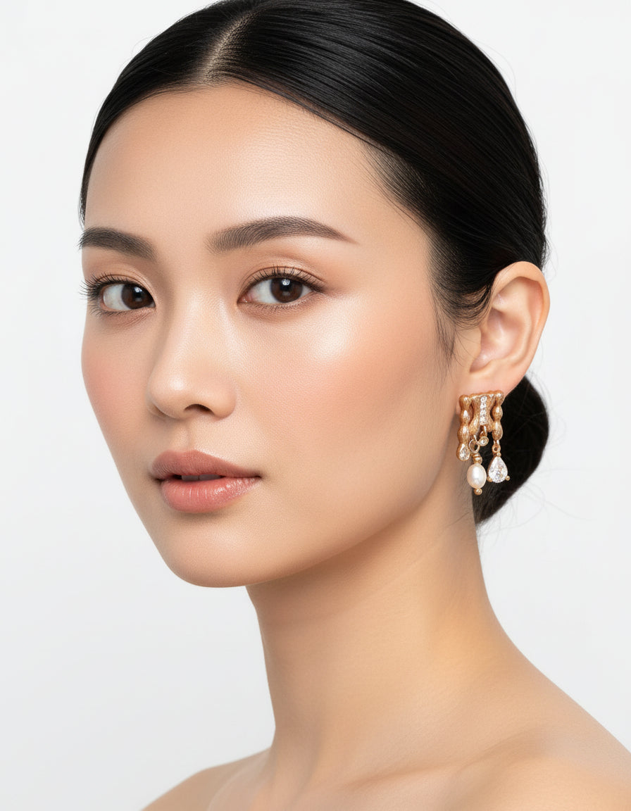 【Keliana】S925ウェーブメタル×パールピアス｜2色選択可｜ギフト対応