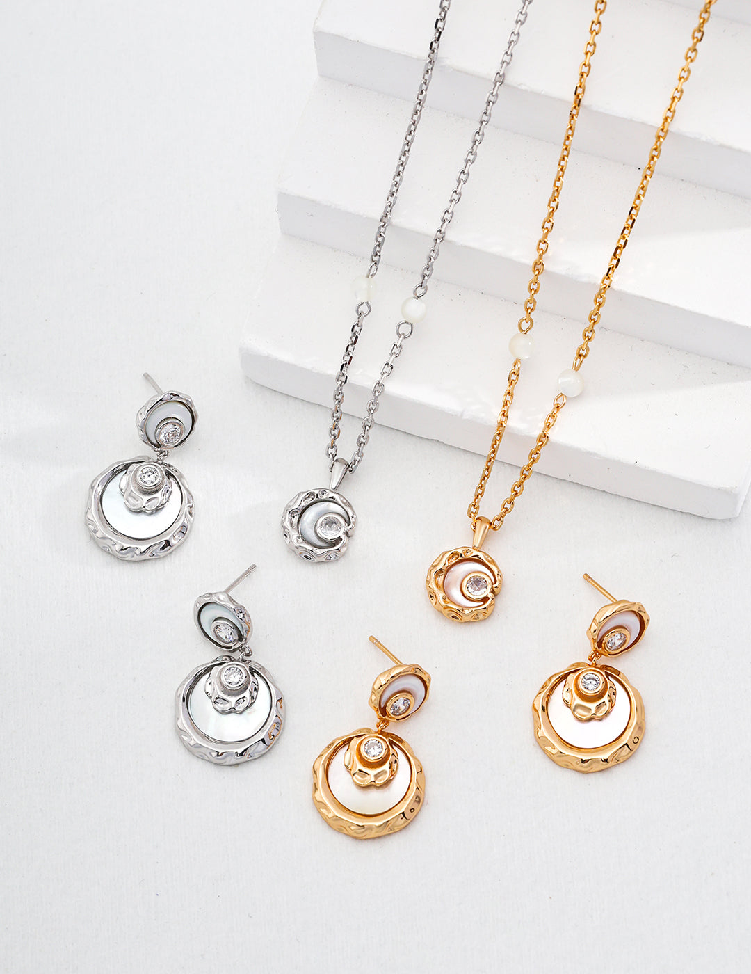 【Keliana】S925マザーオブパール風×ジルコニアサークルピアス｜2色選択可（ゴールド／シルバー）｜ギフト対応