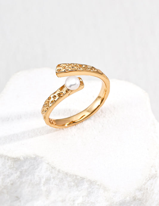 【Keliana】S925パールテクスチャーオープンリング｜2色選択可（ゴールド／シルバー｜ギフト対応