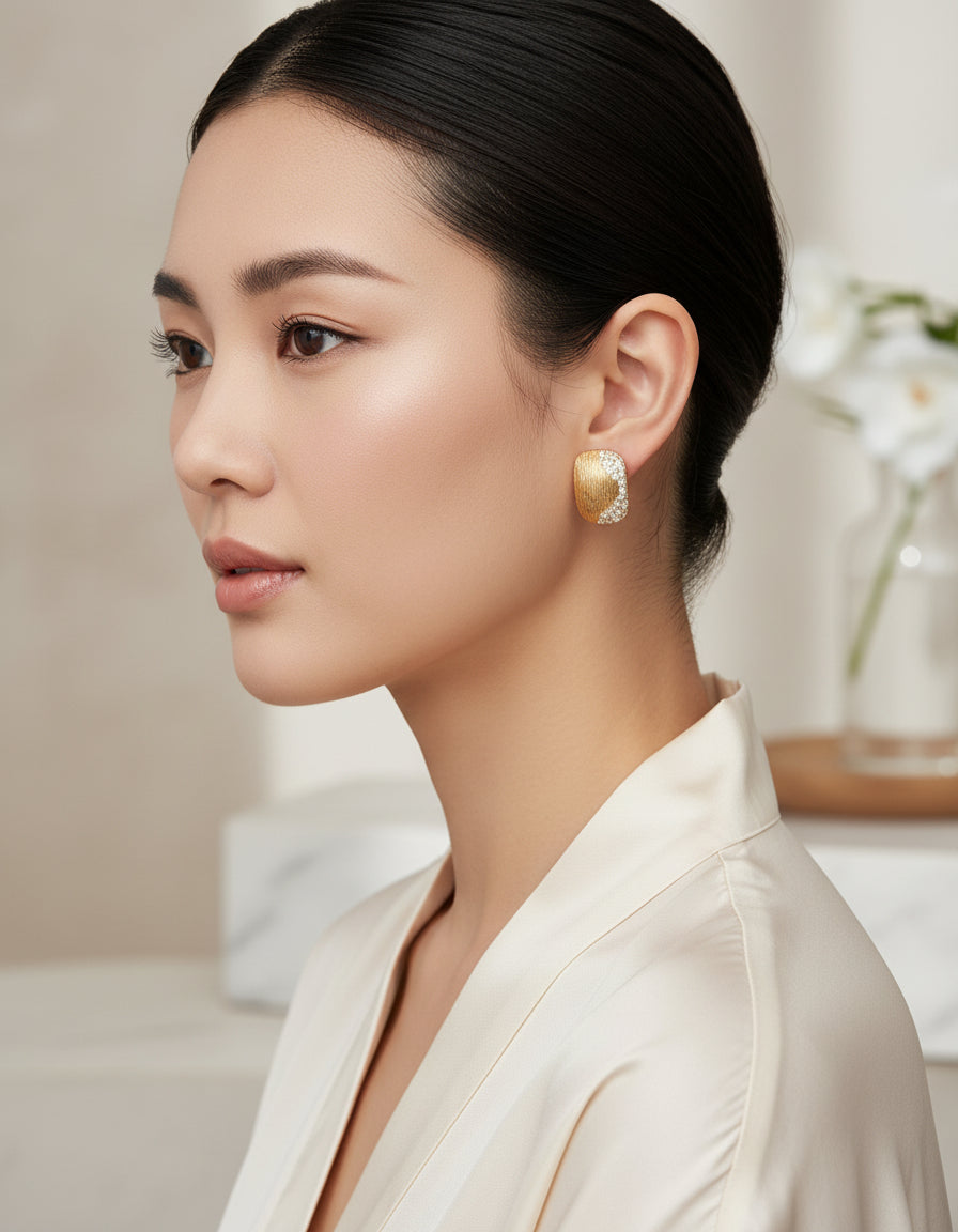 【Keliana】S925ラインストーンエレガンスピアス｜ゴールド｜上品質感×開運魅力アップ｜ギフト対応