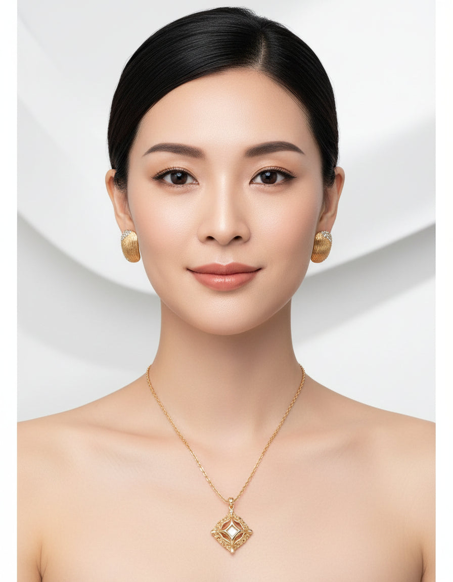 【Keliana】S925ラインストーンエレガンスピアス｜ゴールド｜上品質感×開運魅力アップ｜ギフト対応