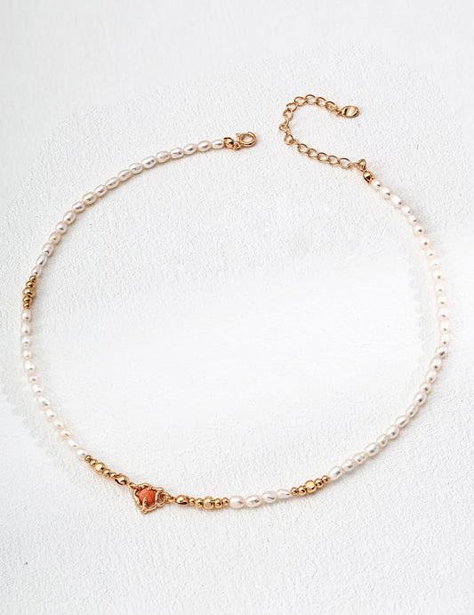 【Keliana】S925淡水パール × コーラルチャームネックレス｜開運・魅力UP｜ギフト対応