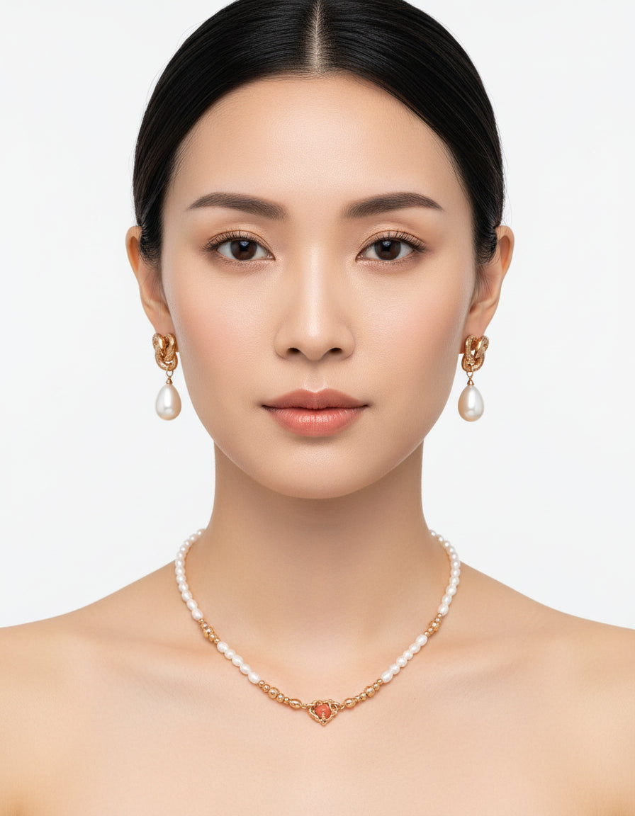 【Keliana】S925淡水パール × コーラルチャームネックレス｜開運・魅力UP｜ギフト対応