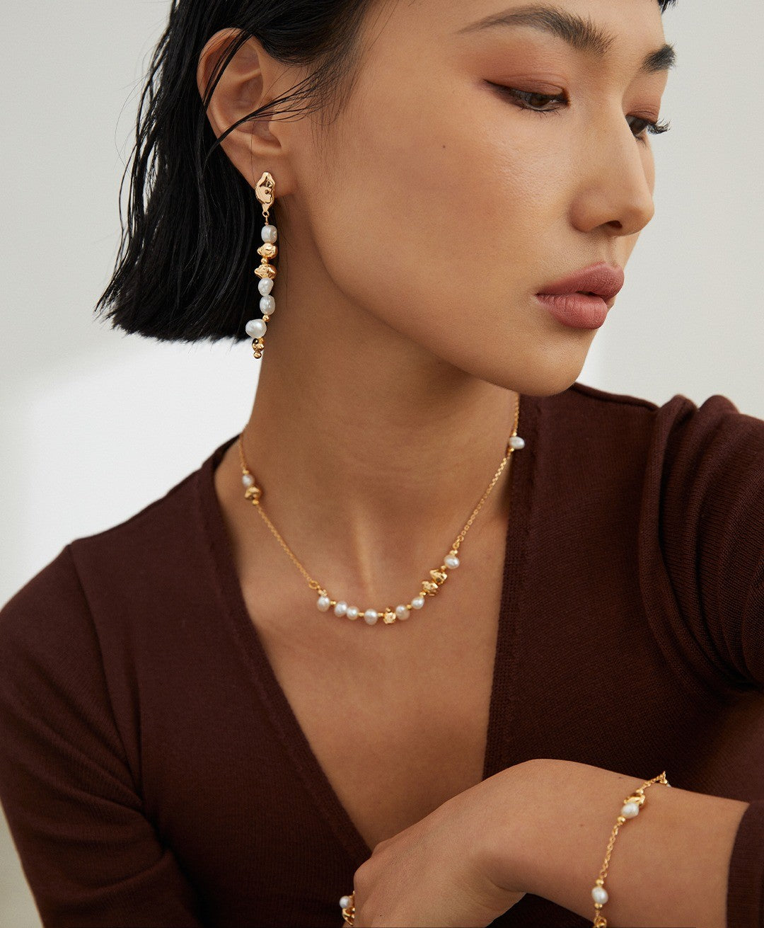 【Keliana】S925淡水パール × ゴールドビーズネックレス｜上品ミニマルデザイン｜ギフト対応