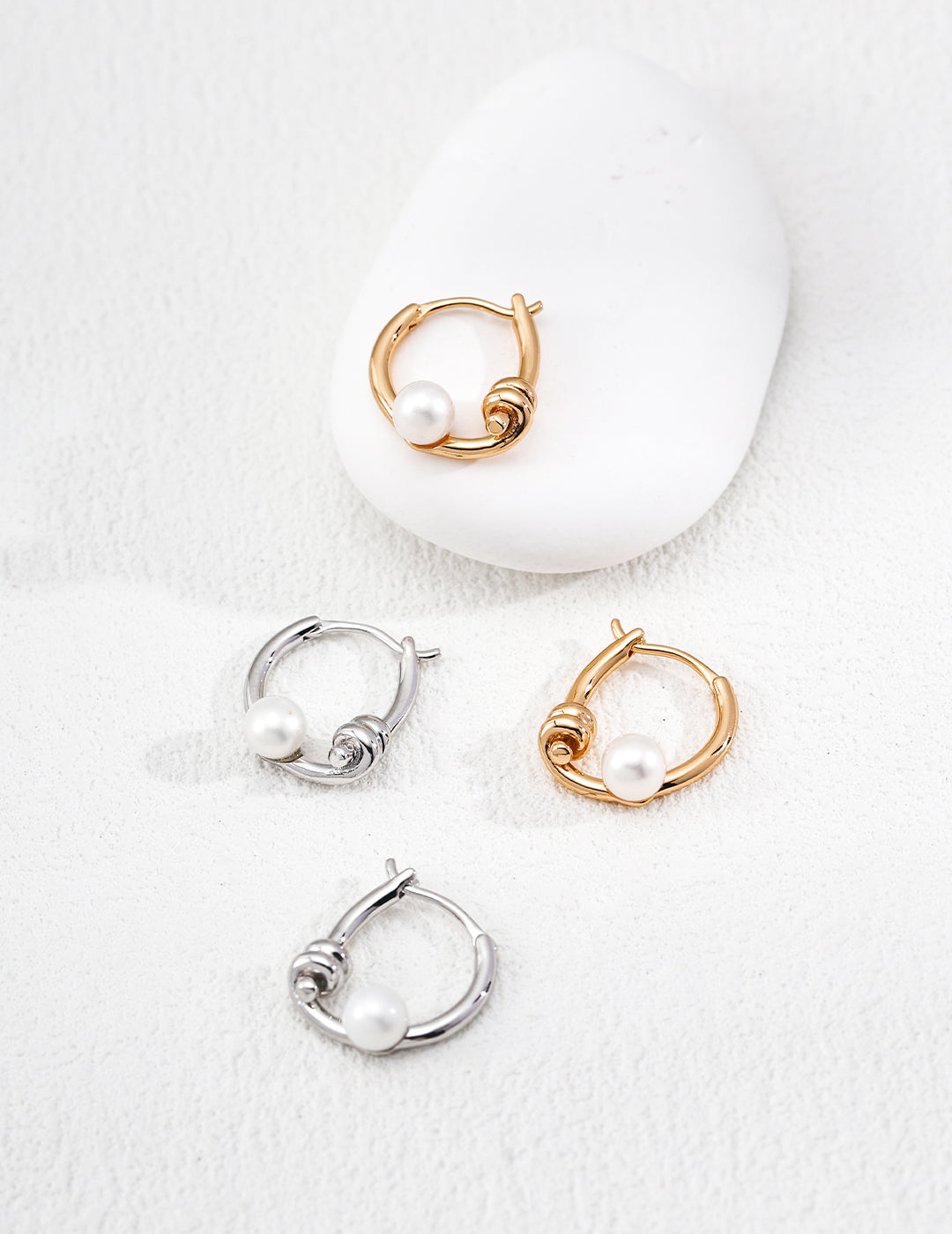 【Keliana】S925パールノットフープピアス｜2色選択可（ゴールド／シルバー）｜ギフト対応