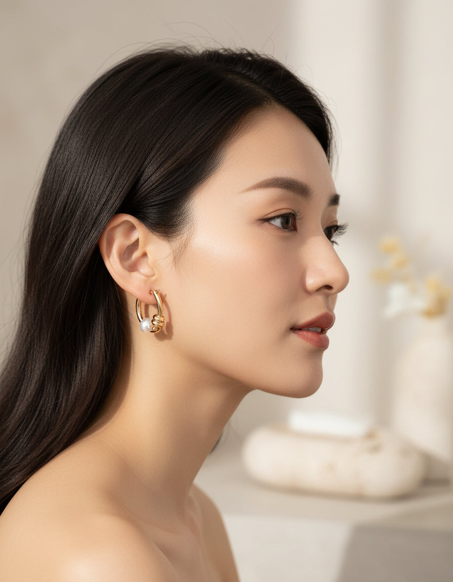 【Keliana】S925パールノットフープピアス｜2色選択可（ゴールド／シルバー）｜ギフト対応