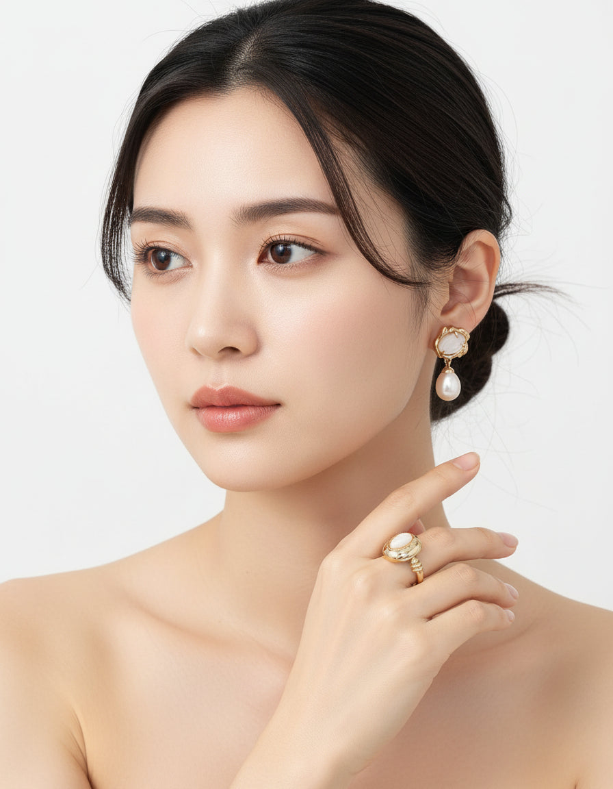 【Keliana】S925天然パール × マザーオブパール 融岩デザインピアス｜上品・大人可愛い・ギフト対応