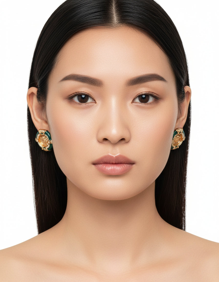 【Keliana】S925 グリーンエナメル コインモチーフピアス｜アンティークゴールド｜ギフト対応