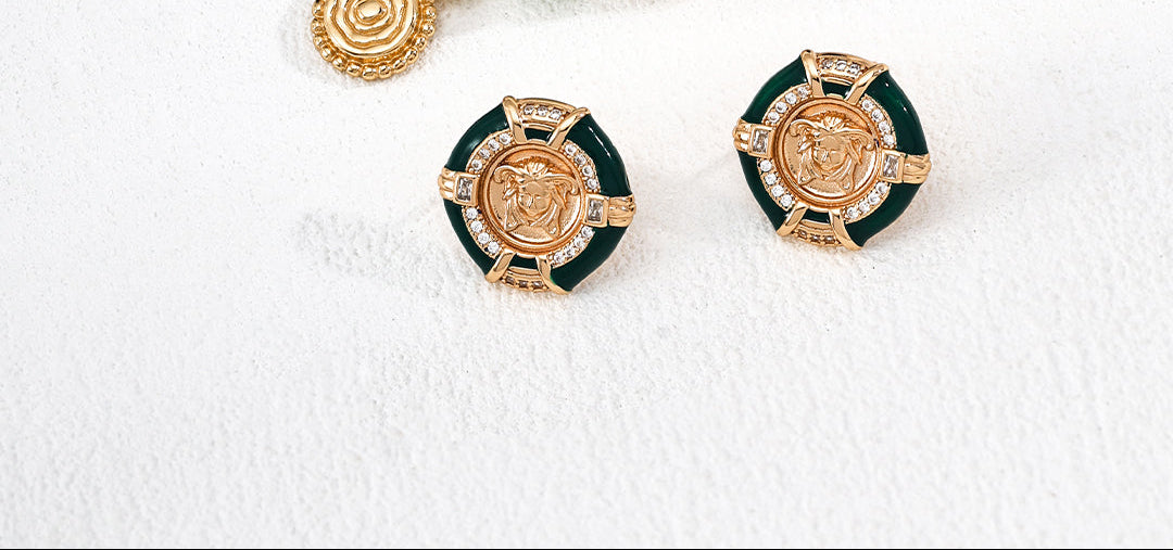 【Keliana】S925 グリーンエナメル コインモチーフピアス｜アンティークゴールド｜ギフト対応