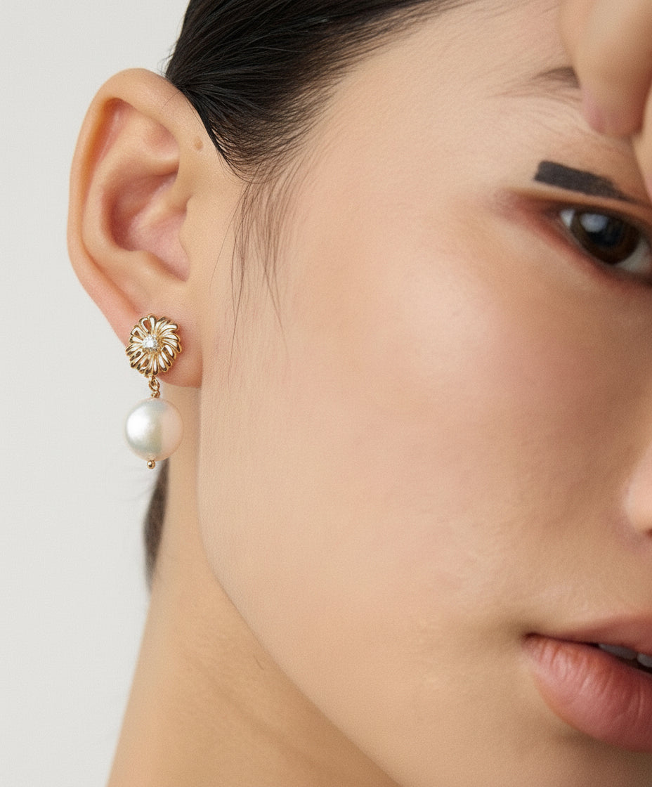 【Keliana】S925上品パール×フラワーモチーフピアス｜華やか揺れ感｜ギフト対応