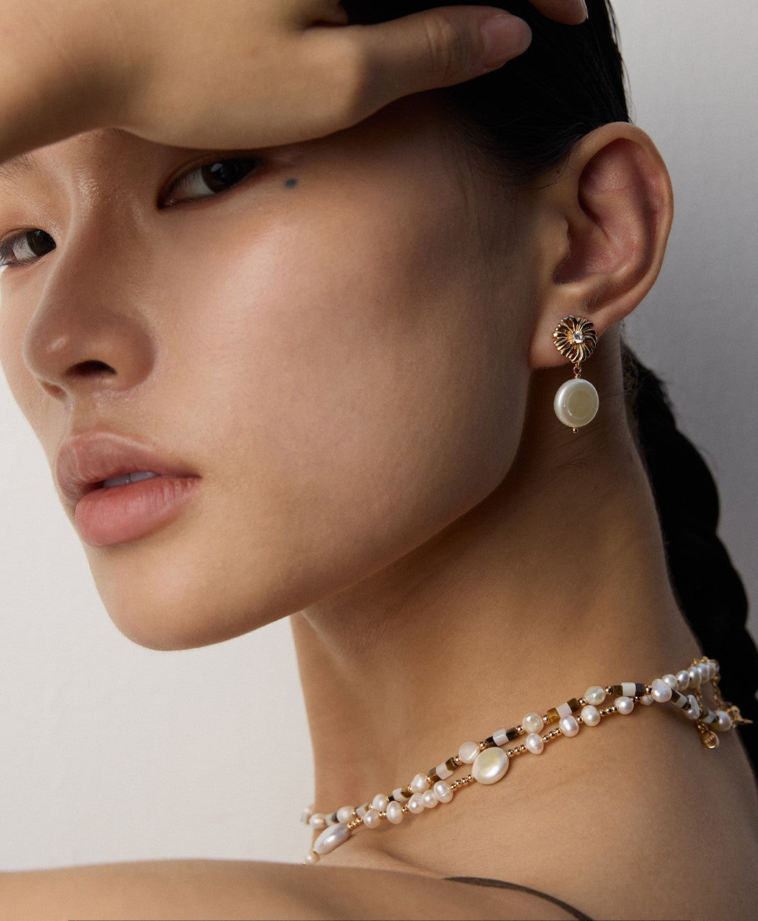 【Keliana】S925淡水パールネックレス｜ゴールド装飾×フラワーモチーフ｜ギフト対応