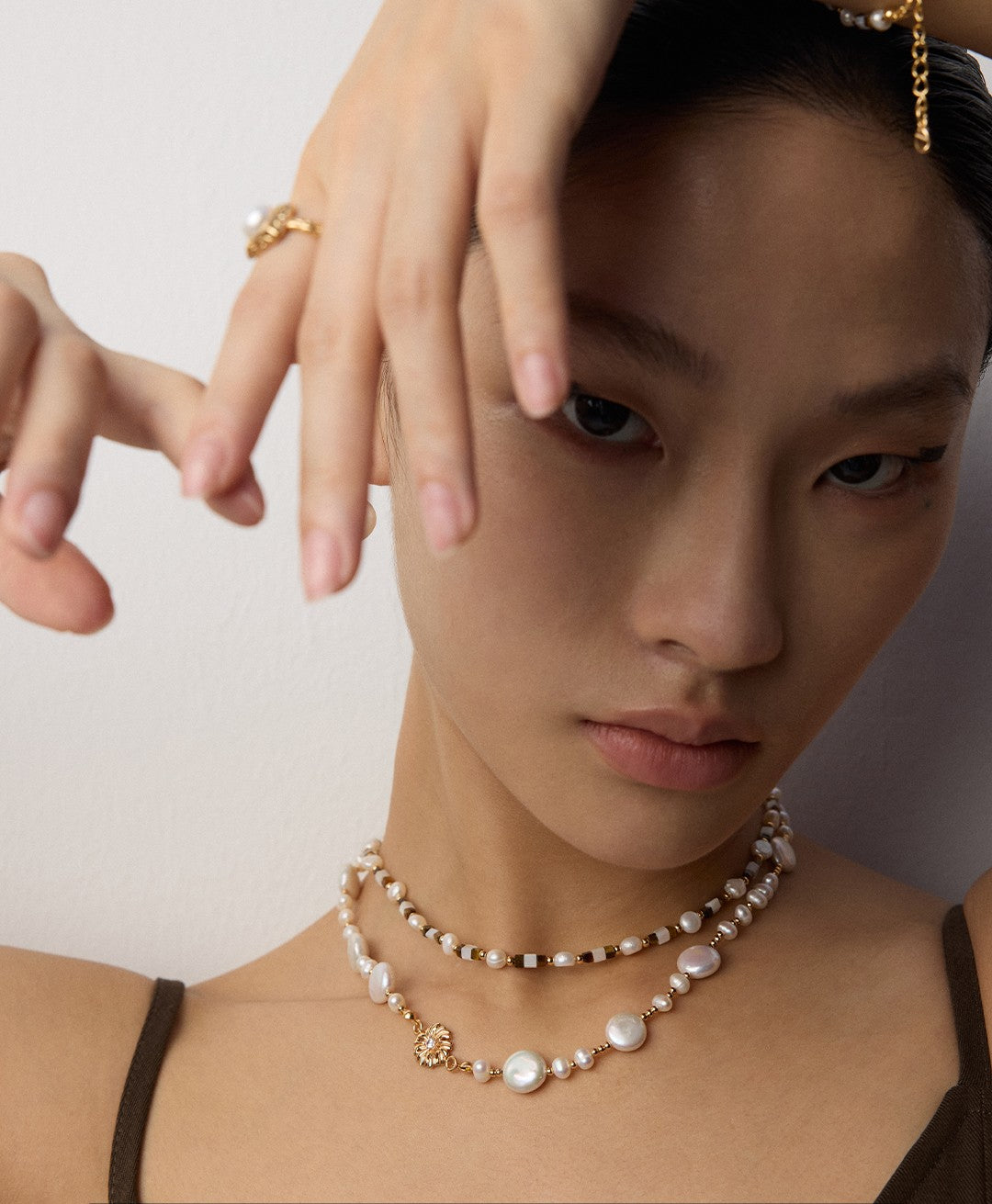 【Keliana】S925淡水パールネックレス｜ゴールド装飾×フラワーモチーフ｜ギフト対応