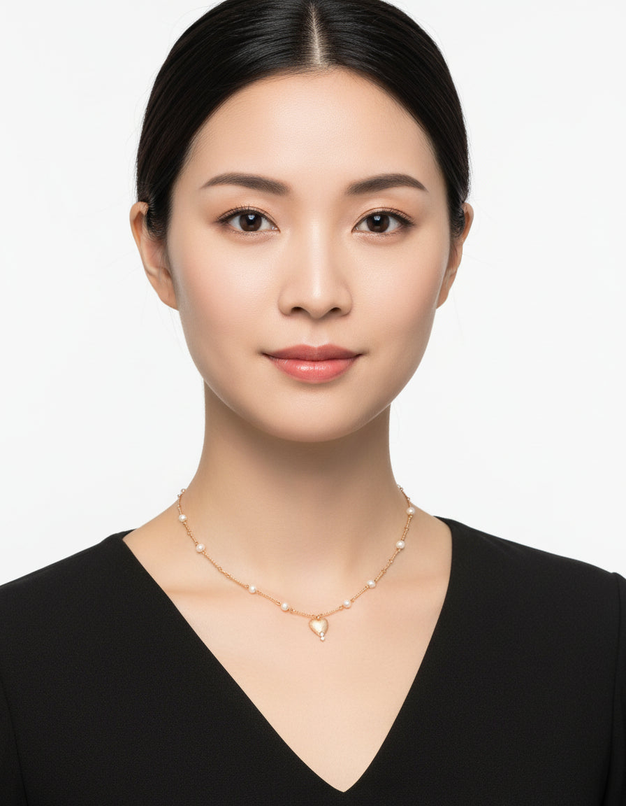 【Keliana】S925淡水パール×ハートチャームネックレス｜ギフト対応