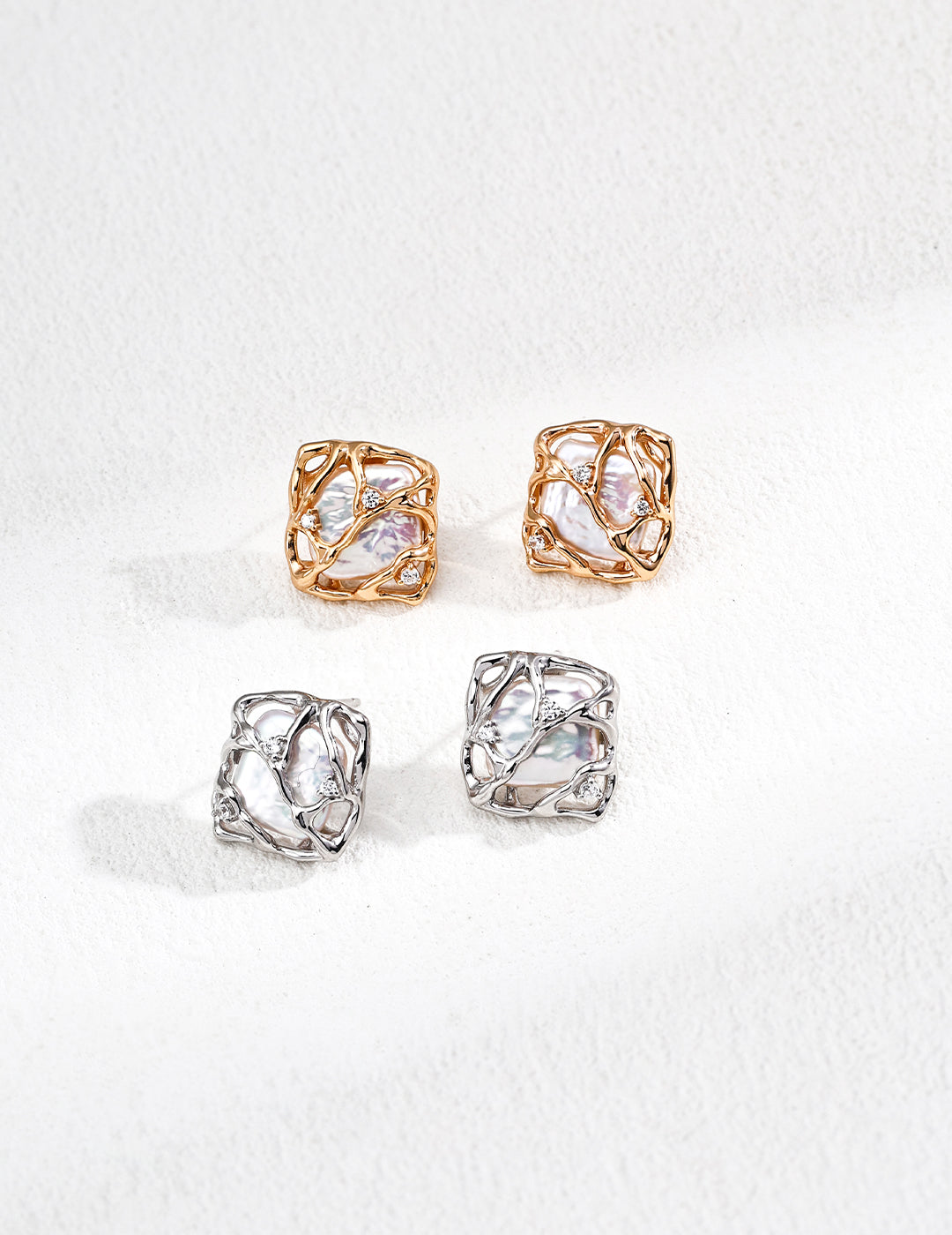 【Keliana】S925艶めく天然パール × アートフレームデザインピアス ｜2色選択可（ゴールド／シルバー）｜ギフト対応