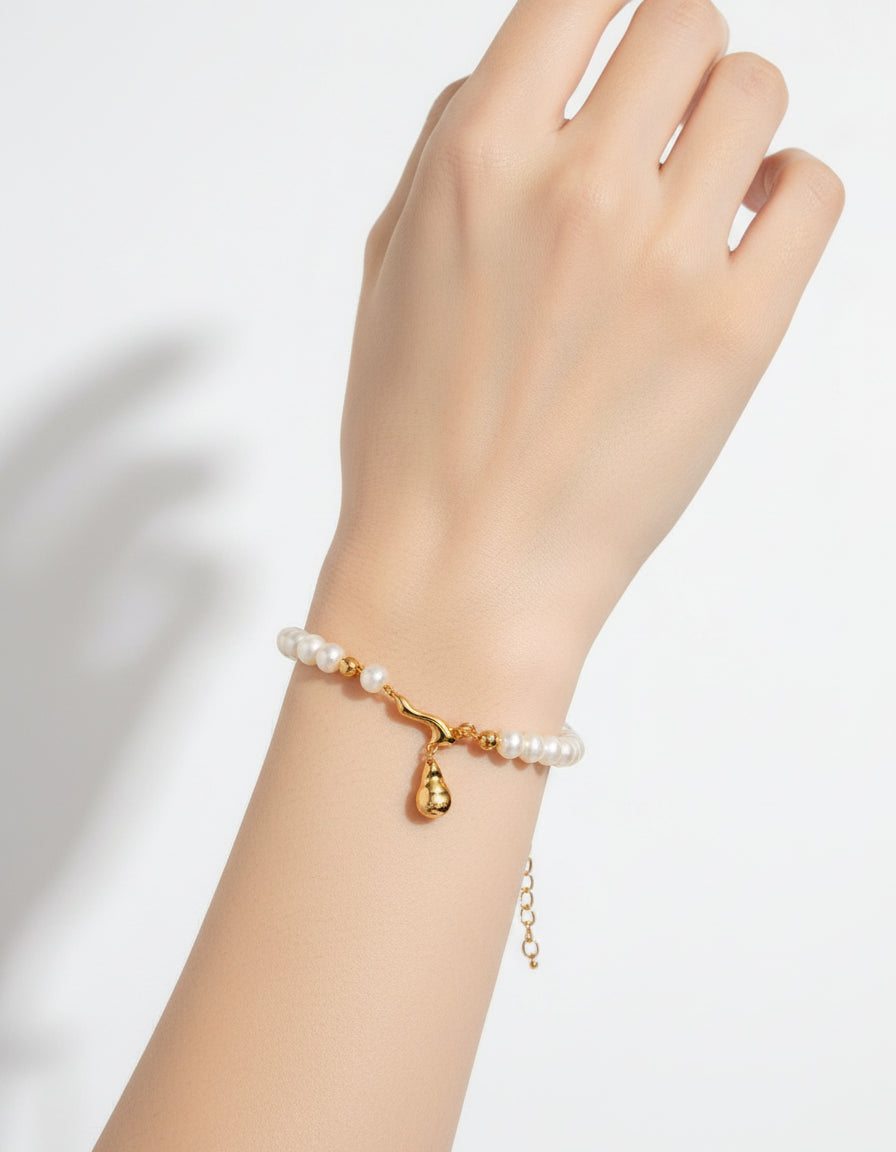 【Keliana】S925淡水パール×ゴールドラインブレスレット｜2色選択可（ゴールド／シルバー）｜ギフト対応